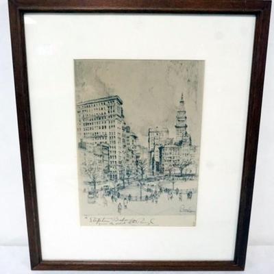 Sale Photo Thumbnail #8: 1007A	ARTIST SIGNED DRAWING INSCRIBED TO STEPHEN BAKER, UNION SQUARE, APPROXIMATELY 14 1/4 IN X 17 1/4 IN OVERALL
