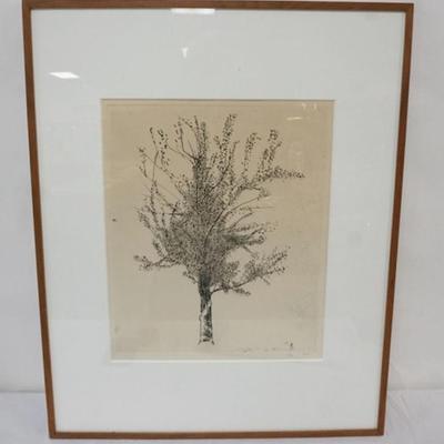 Sale Photo Thumbnail #30: 1029	LENARD BASKING ARTIST SIGNED AND NUMBERED, *TREE IN SPRING*, FRAMED AND MATTED, APPROXIMATELY 25 IN X 32 IN OVERALL, 29/50 1961
