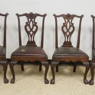 Sale Photo Thumbnail #238: 1229	SET OF 6 CHIPPENDALE STYLE CHAIRS, 2 ARM AND 4 SIDE, SEAT COVERING WORN
