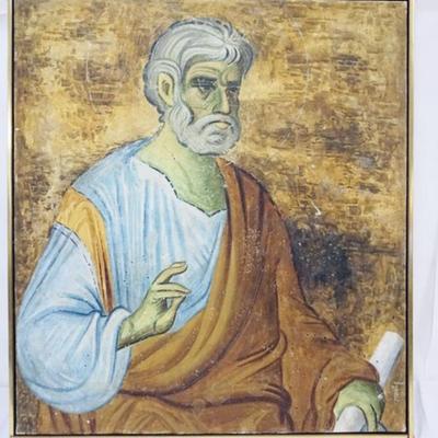 Sale Photo Thumbnail #4: 1004	PAINTING ON CANVAS, IMAGE OF SAINT PETER, ARTIST SIGNED LOWER RIGHT, APPROXIMATELY 37 IN X 41 IN 
