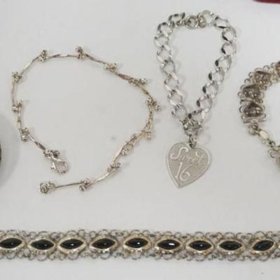 Sale Photo Thumbnail #185: 1177	5 STERLING SILVER BRACELETS, 1.18 OZT INCLUDING STONES
