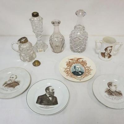 Sale Photo Thumbnail #142: 1135C	GROUP OF ASSORTED ANTIQUE FLINT GLASS & POLITICAL TRANSFER PLATES
