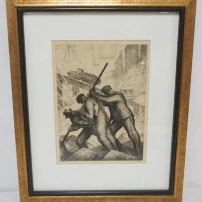 Sale Photo Thumbnail #15: 1014	JAMES E. ALLEN LITHOGRAPH, FRAMED AND MATTED, SIGNED LOWER RIGHT, APPROXIMATELY 18 IN X 22 IN OVERALL

