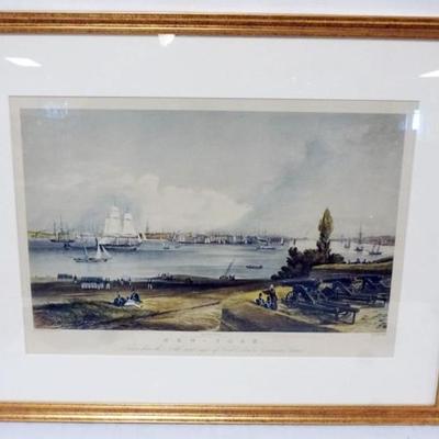 Sale Photo Thumbnail #3: 1003	FRAMED RPINT *NEW YORK* ENGRAVED BY HENRY PAPPRILL *TAKEN FROM THE NORTHWEST ANGLE OF FORT COLOMBUS GOVERNORS ISLAND*, FRAMED AND MATTED, APPROXIMATELY 29 IN X 23 IN OVERALL
