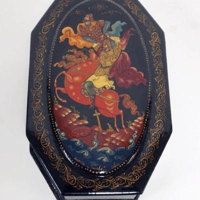 Sale Photo Thumbnail #94: 1093	RUSSIAN LACQUERED BOX, APPROXIMATELY 6 IN X 3 1/2 IN X 1 1/2 IN H
