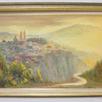 Sale Photo Thumbnail #50: 1049	ABSTRACT OIL PAINTING ON CANVAS, LANDSCAPE MOUNTAIN SIDE, ARTIST SIGNED LOWER RIGHT, APPROXIMATELY 20 IN X 32 IN OVERALL
