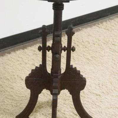 Sale Photo Thumbnail #249: 1240	ANTIQUE WALNUT CANDLE LAMP STAND WITH INSET BROWN MARBLE TOP, APPROXIMATELY 15 IN X 31 IN H
