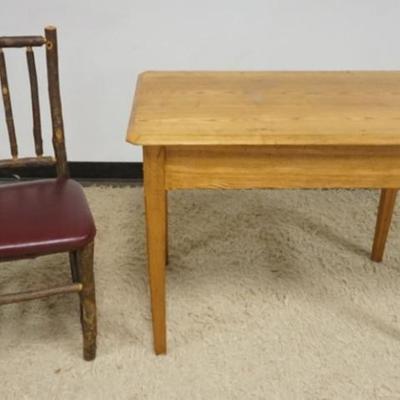 Sale Photo Thumbnail #220: 1211	ADIRONDACK CHAIR AND CHESTNUT 2 DRAWER TABLE, TABLE APPROXIMATELY 38 IN X 24 IN X 29 IN H
