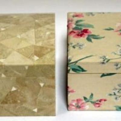 Sale Photo Thumbnail #157: 1149	2 JEWELRY BOXES, 1 WITH FAUX MARBLE FINISH AND ONE WITH MATERIAL COVER
