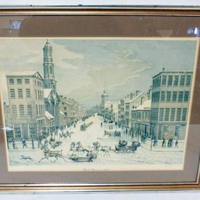Sale Photo Thumbnail #12: 1011	AQUATINT ENGRAVING *WALL STREET IN 1834*, FRAMED AND MATTED, APPROXIMATELY 27 IN X 22 IN OVERALL
