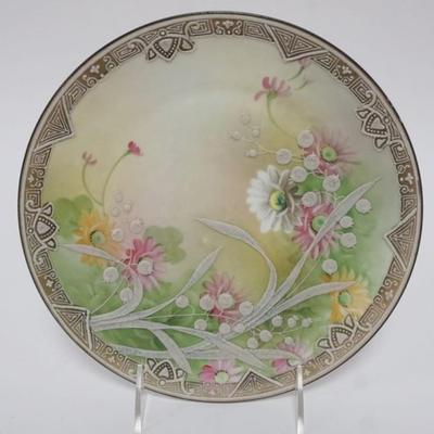 Sale Photo Thumbnail #110: 1109	HAND PAINTED NIPPON MORIAGE FLORAL WALL PLAQUE, APPROXIMATELY 8 3/4 IN
