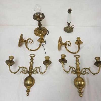 Sale Photo Thumbnail #140: 1135A	GROUP OF BRASS WALL CANDLE SCONCES & BRASS LIGHTING

