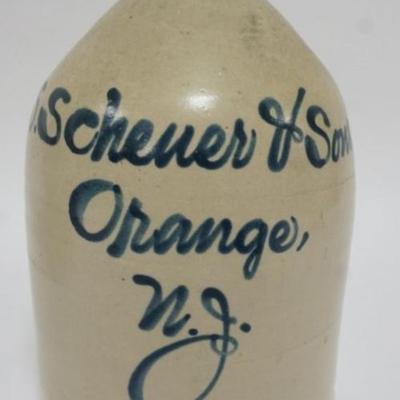 Sale Photo Thumbnail #131: 1130	ANTIQUE SCRIPT JUG, S. SCHEVER & SON, ORANGE NJ, APPROXIMATELY 12 IN H
