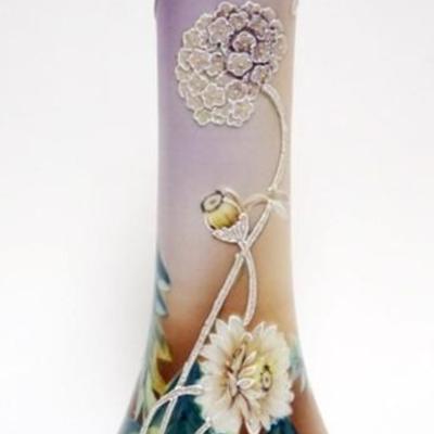 Sale Photo Thumbnail #100: 1099	HAND PAINTED MORIAGE VASE, APPROXIMATELY 11 1/2 IN H, APPROXIMATELY 1 IN HAIRLINE AT TOP RIM
