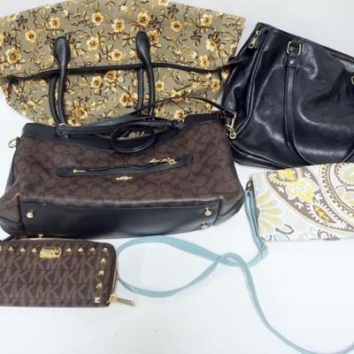 Sale Photo Thumbnail #155: 1147	COACH BAG, LONGABERGER OVERNIGHT BAG, MICHAEL KORS WALLLET, BLACK SATCHEL AND SLING BAG
