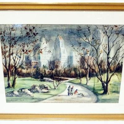Sale Photo Thumbnail #7: 1007	SIGNED WATERCOLOR, IMAGE OF CITY SCENE, APPROXIMATELY 14 IN X 17 IN OVERALL
