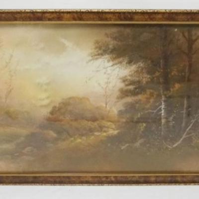 Sale Photo Thumbnail #53: 1052	PASTEL LANDSCAPE WOODED AREA WITH BIRCH TREES, SIGNED H.G. BROWN 1924, APPROXIMATELY 14 IN X 26 IN OVERALL
