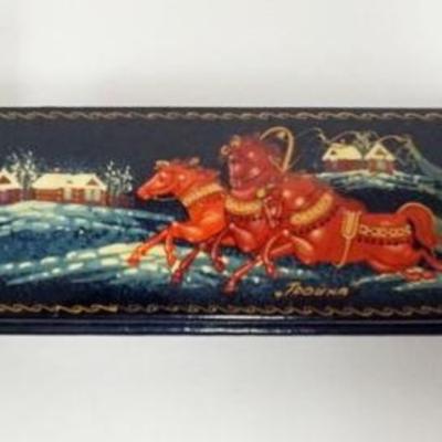 Sale Photo Thumbnail #95: 1094	RUSSIAN LACQUERED BOXES, LARGEST APPROXIMATELY 6 1/2 IN X 1 1/2 IN X 1 IN H
