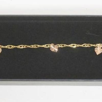Sale Photo Thumbnail #164: 1156	14K GOLD LADIES HEART CHARM BRACELET, APPROXIMTELY 7 IN LONG, 1.58 DWT

