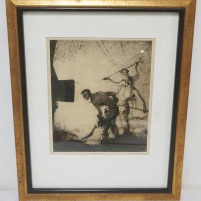 Sale Photo Thumbnail #16: 1015	JAMES E. ALLEN LITHOGRAPH, FRAMED AND MATTED, SIGNED LOWER RIGHT, APPROXIMATELY 18 IN X 22 IN OVERALL
