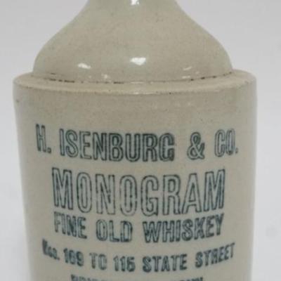 Sale Photo Thumbnail #133: 1132	ANTIQUE STAMPED WHISKEY JUG, BRIDGEPORT CT., APPROXIMATELY 7 1/2 IN H
