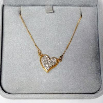 Sale Photo Thumbnail #165: 1157	14K GOLD LADIES HEART AND  CHIP STONE NECKLACE, APPROXIMATELY 16 IN L, 2.49 DWT INCLUDING STONES
