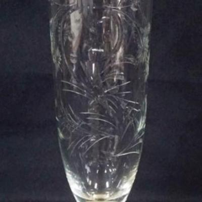 Sale Photo Thumbnail #117: 1116	FRANK M. WHITING STERLING SILVER BASED WHEEL CUT GLASS VASE, APPROXIMATELY 11 IN H
