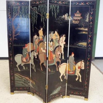 Sale Photo Thumbnail #224: 1215	4 SECTION ASIAN LACQUERED FOLDING SCREEN, EACH PANEL APPROXIMATELY 72 IN H X 16 IN W X 4 IN
