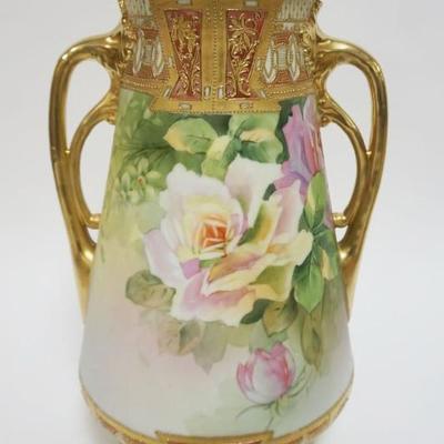Sale Photo Thumbnail #108: 1107	HAND PAINTED NIPPON DOUBLE HANDLED VASE, APPROXIMATELY 12 1/2 IN H
