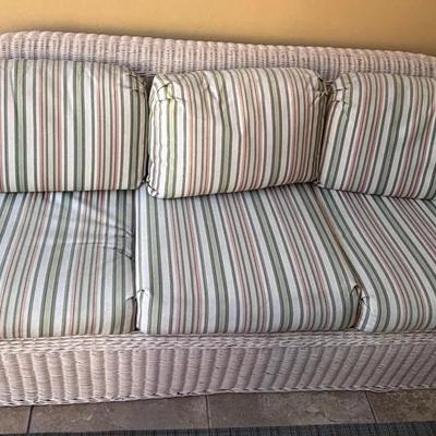Wicker Patio Sofa with Striped Cushions