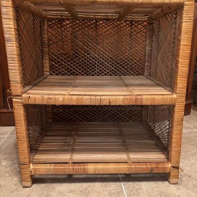 Two-Tier Woven Rattan Shelf Unit