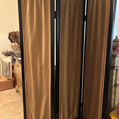 Three-Panel Room Divider with Satin Fabric Inserts