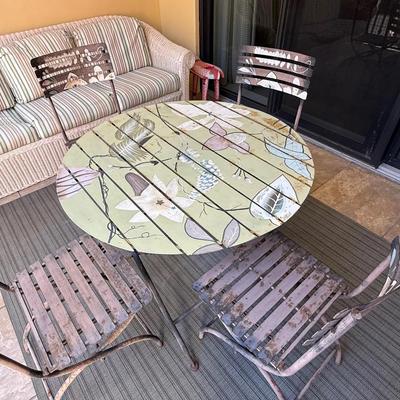 Outdoor Painted Metal Bistro Set with Matching Three-Tier Shelf