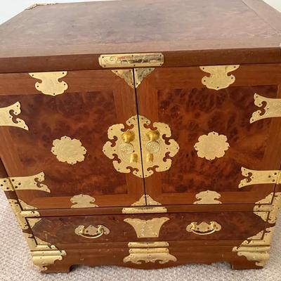Vintage Korean Brass-Trimmed Wood Jewelry / Storage Chest