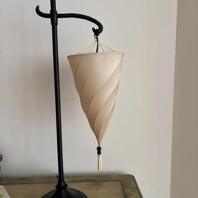 Set Of 2 Decorative Hanging Swirl Fabric Accent Lamp on Black Metal Stand