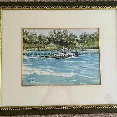 Framed Coastal Watercolor Artwork