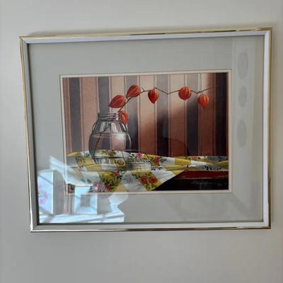 Framed Still Life Print with Vase & Lanterns
