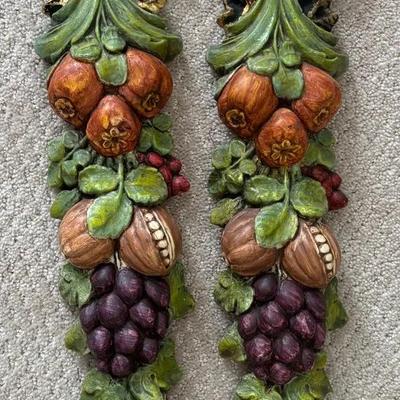 Pair of Vintage Fruit & Foliage Wall Plaques