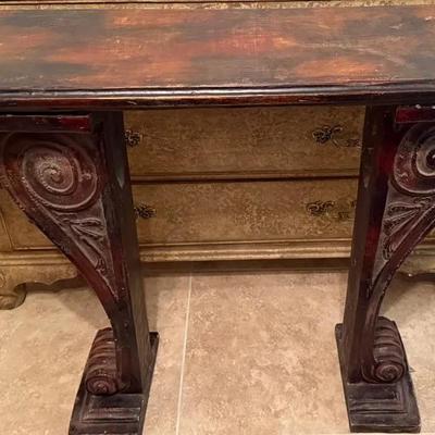 Rustic Carved Wood Console Table
