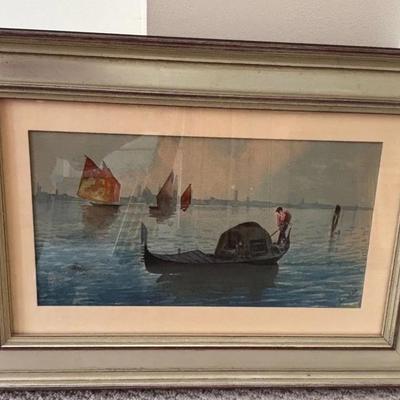 Framed Vintage Gondola Water Scene Print
