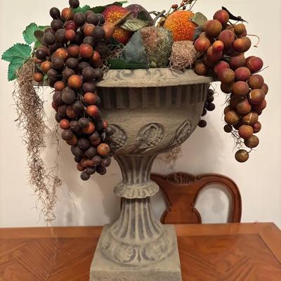 Decorative Urn with Faux Fruit & Vineyard Arrangement