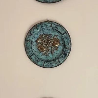 Set of 3 Vintage Verdigris & Brass Fruit Wall Plaques
