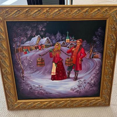 Sergei Beknoznarov Original Russian Folk Art Winter Scene – Framed
