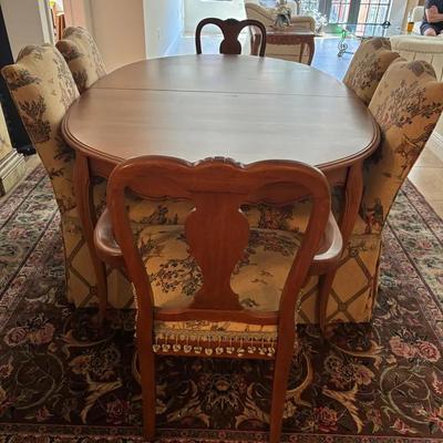 Wood Dining Table with 6 Upholstered Chairs
