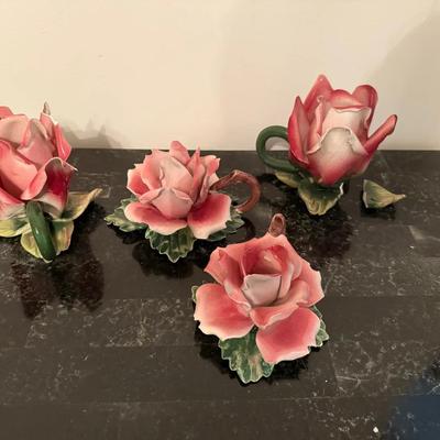 Capodimonte & Bassano Italy Porcelain Rose Figurine Lot (Chipped)