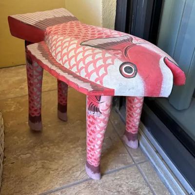 Hand-Carved Wooden Fish Stool