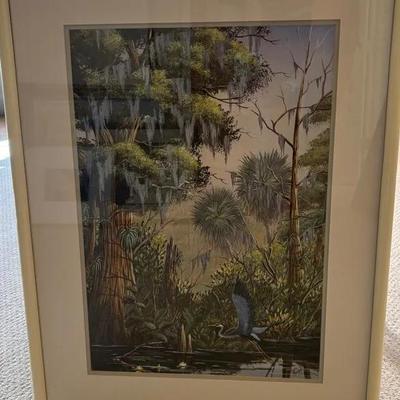 Framed Wildlife Print by Leo Martyn – Heron in Swamp Scene