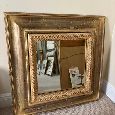 Large Distressed Gold Framed Wall Mirror