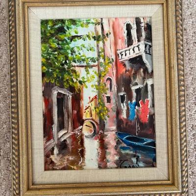 Framed Venice Canal Oil Painting