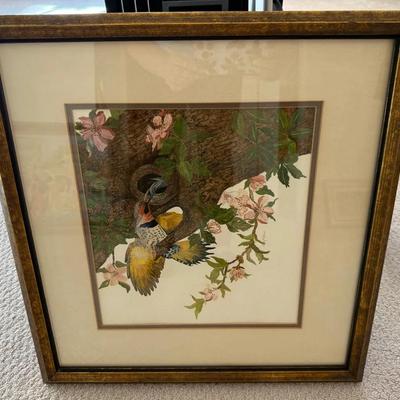 Framed Watercolor “Flicker Feeding Chick” by Betty DePauw